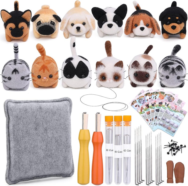 Mayboos Needle Felting Kit, 12 Pieces Doll Making Wool Needle Felting Starter Kit with Instruction, Felting Foam Mat and DIY Needle Felting Supply for DIY Craft Animal Home Decoration - Image 1